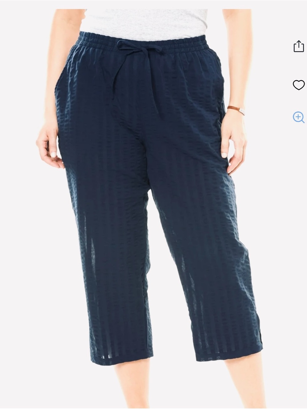 Woman Within Black Seersucker Pull on Elastic Waist Capri Pants. Size 22W Petite